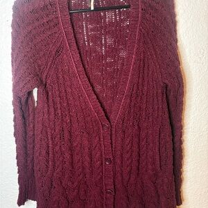 Free People Deep Red Cable Knit Cardigan-Missing Button